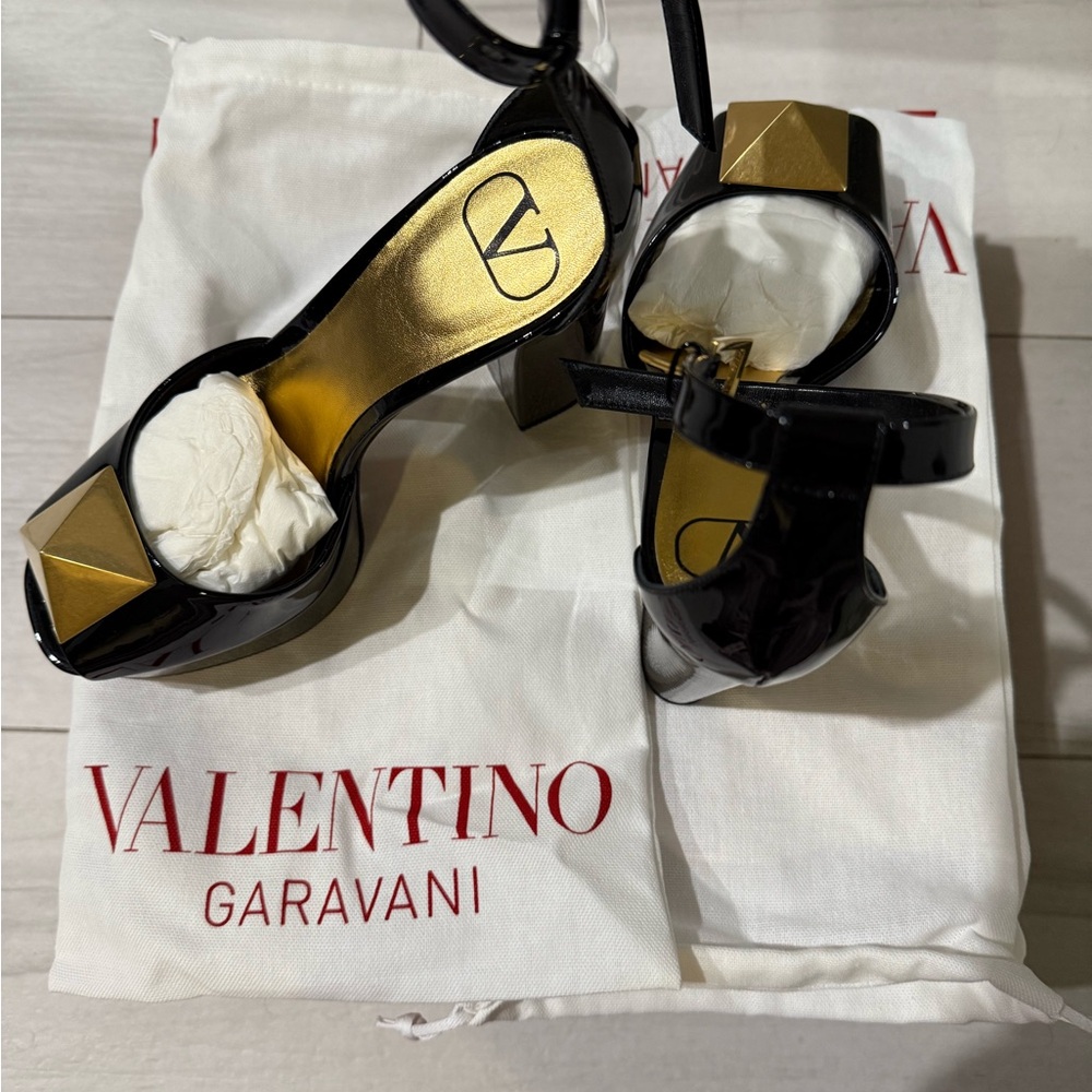 Valentino Glossy Black Platform Heels